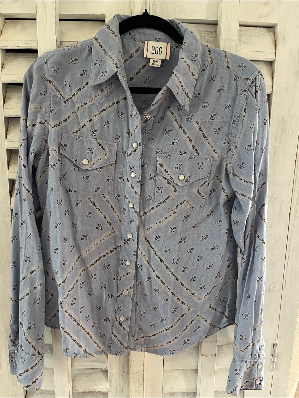 BDG Blue Printed Western Button-Down Shirt
